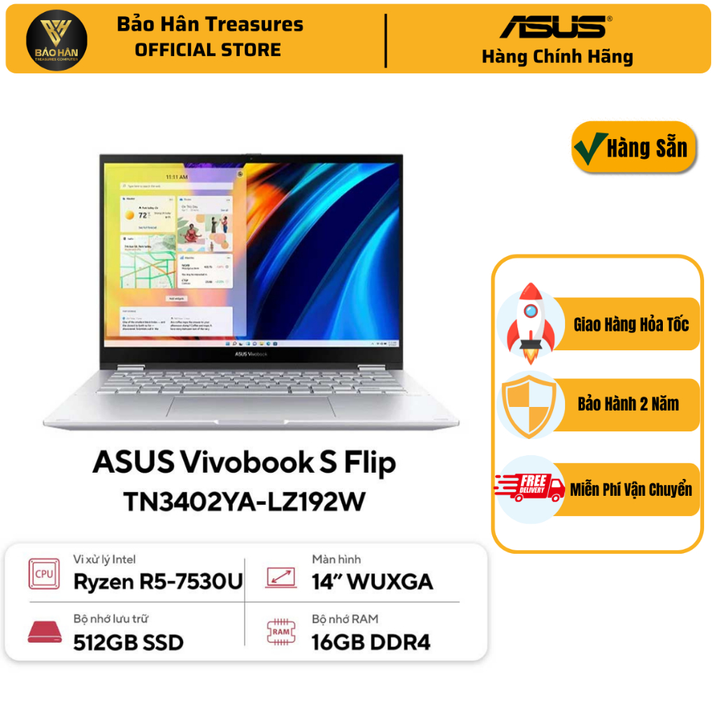 Laptop Asus Vivobook TN3402YA-LZ192W AMD Ryzen R5-7530U/ 16GB/ 512GB/ AMD Radeon/ 14 inch/ WUXGA/ Wi
