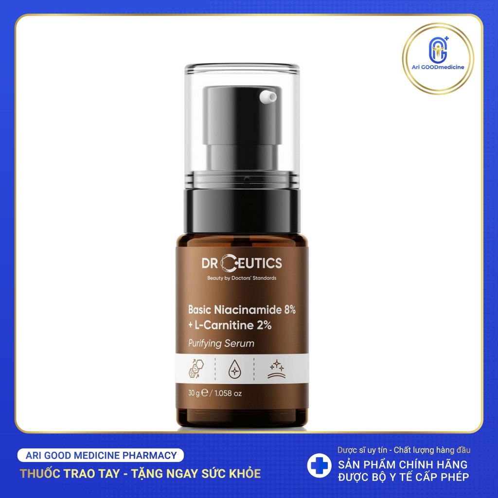 Tinh Chất Serum DrCeutics B3 Niacinamide Basic 8% Cho Da Dầu Mụn, Kiềm Dầu, Thu Nhỏ Lỗ Chân Lông 30g