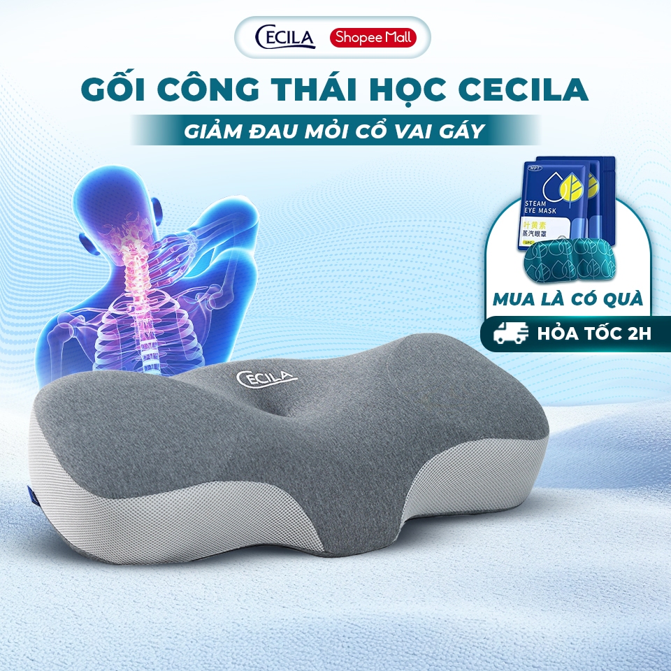 Gối công thái học CECILA Gối Nệm Y Tế cao su non đàn hồi chống đau cổ vai ngáy, chống ngủ ngáy, hỗ t