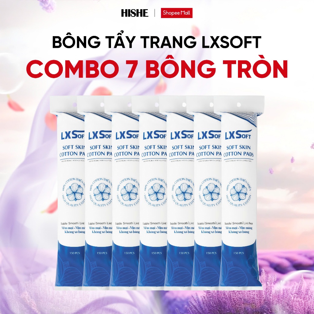Combo 7 gói bông tẩy trang LXSoft  - Dập viền - 100% cotton - Không xơ bông
