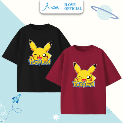 Áo thun cộc tay cho bé AORE, Áo phông tay ngắn in hình PIKACHU chất COTTON mềm mịn, thoáng mát bé trai, bé gái 9-36kg