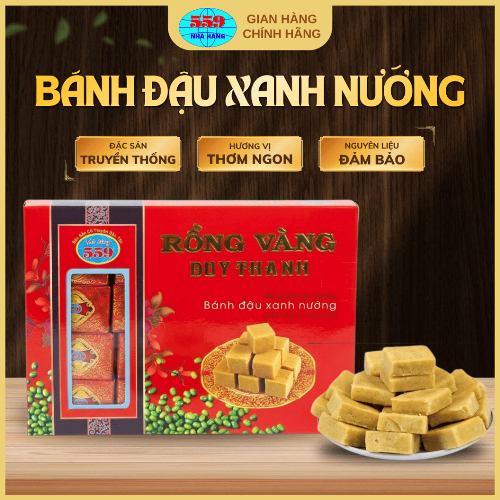 Bánh Đậu Xanh DT29 220g Thượng Hạng - Chuẩn Đặc Sản Hải Dương 559 Chính Hiệu. Thơm Ngon. Ngọt vừa