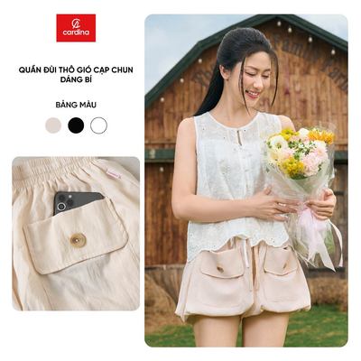 Quần đùi sooc nữ CARDINA chất liệu thô gió dáng tùng bí cạp chun 6QSB01