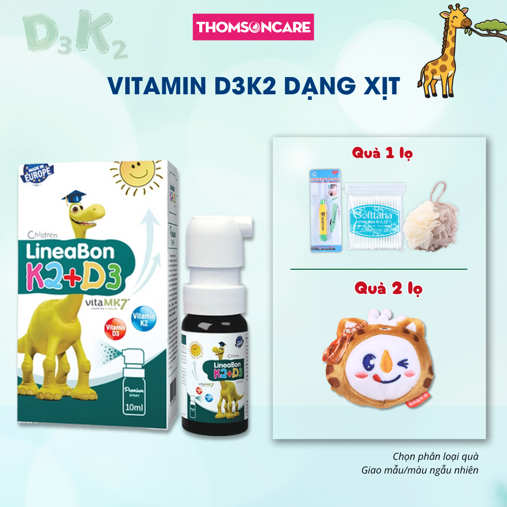 Lineabon D3 K2 dạng xịt tiện lợi 10ml bổ sung vitamin D3 cho trẻ sơ sinh, giảm còi xương, tăng chiều