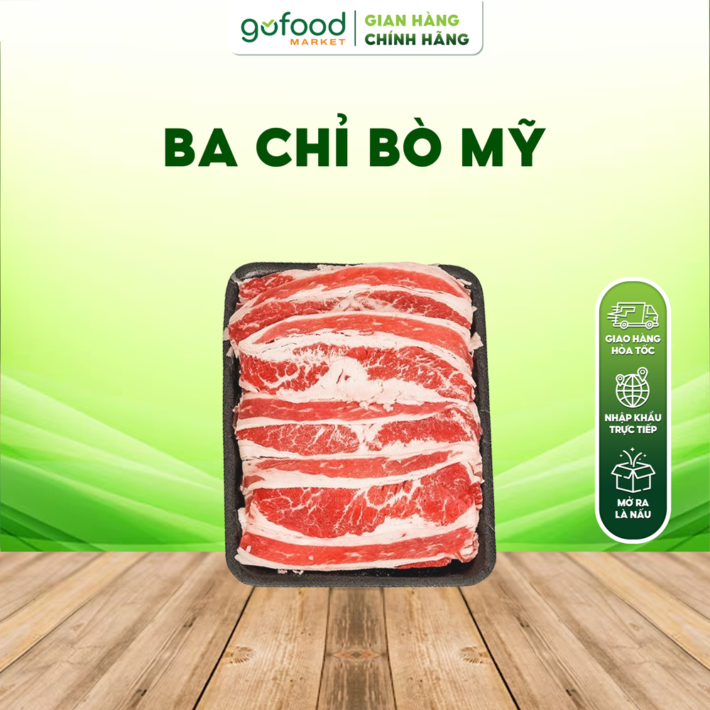 [Laifarm] GOFOOD - Ba Chỉ Bò Mỹ Black Angus Cao Cấp Khay 500gr Nhúng Lẩu, Nướng, Phở,... - Gofood Ma