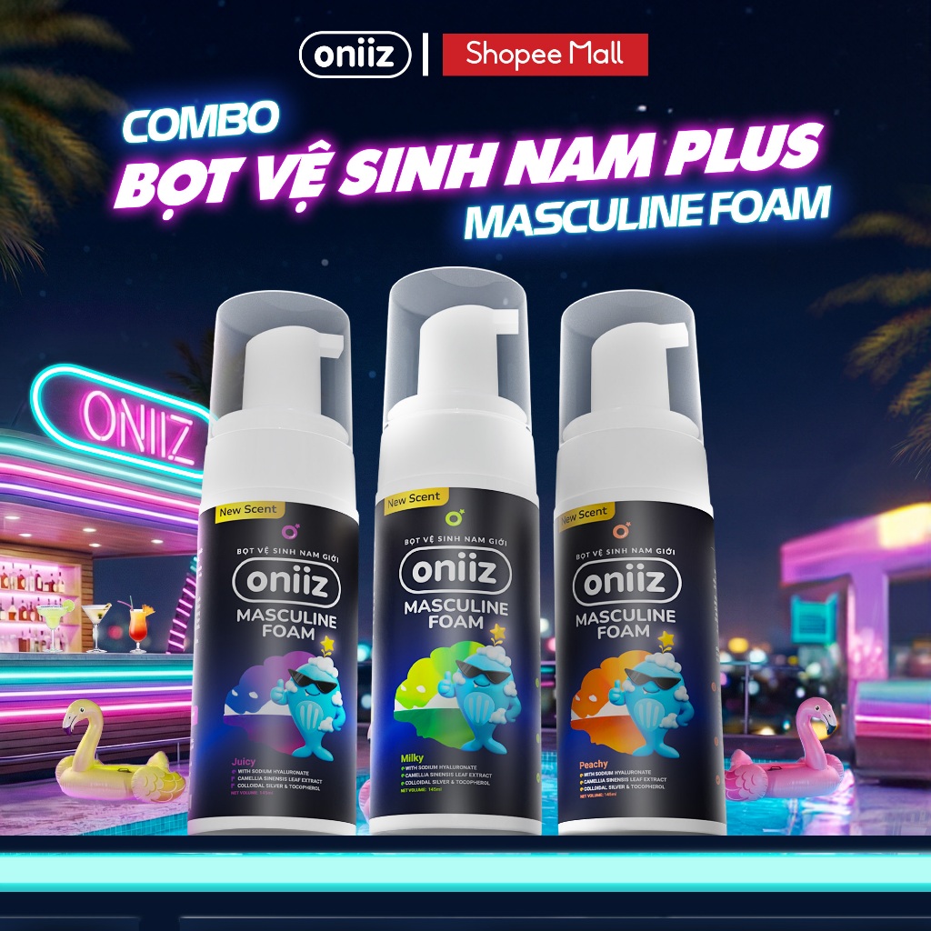 Bọt vệ sinh nam giới Oniiz Plus - Dung dịch Masculine Foam sạch sâu, dưỡng ẩm, hương cocktail 145ml