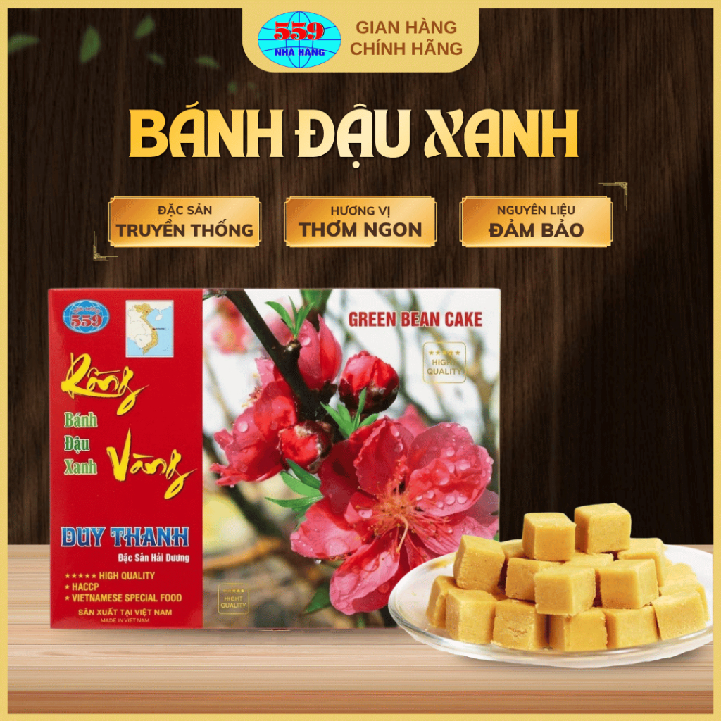 Bánh Đậu Xanh DT35 1000g Chính Hiệu - Ngọt Vừa. Thơm Bùi. Chuẩn Đặc Sản Hải Dương 559 Cao Cấp