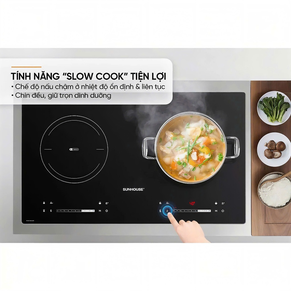 BẾP ĐÔI ĐIỆN TỪ SUNHOUSE SHB82022 - Booster nấu nhanh - Công Xuất 2200W - 9 Mức Chỉnh - Booster