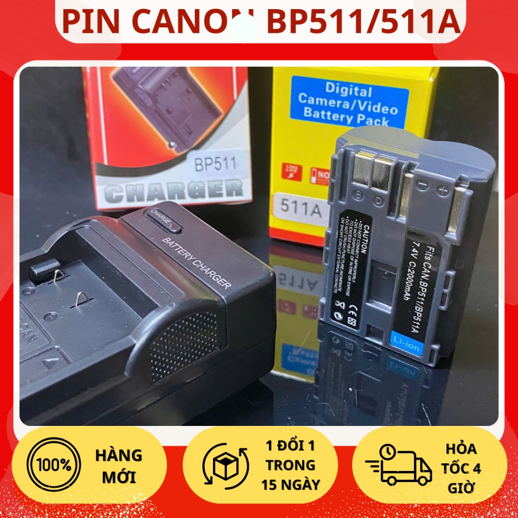 Bộ Sạc, Pin Thay Thế Canon BP-511/511A cho EOS 300D, 10D, 20D, 30D, 40D, 50D, 5D (Mark I), D30 / D60