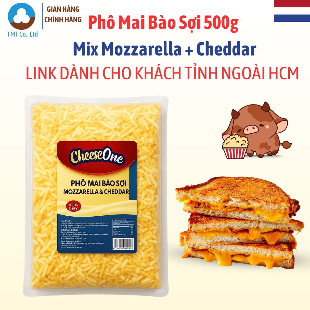 [Giao miền Nam] Phô mai mix mozzarella & cheddar bào sợi CheeseOne 500g, kèm thùng xốp + 10 đá gel