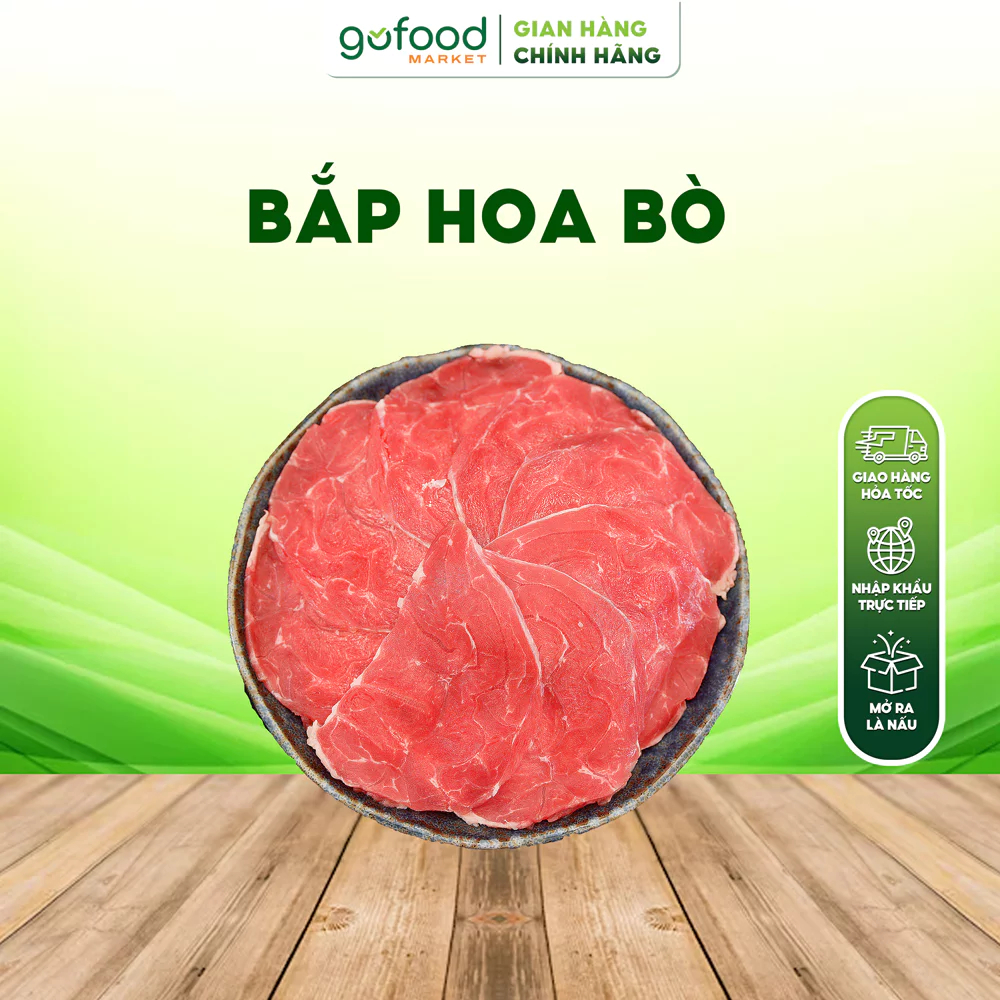 [Laifarm] GOFOOD - Bắp Bò Mỹ Cao Cấp - Thịt Bắp Hoa Bò Mỹ Black Angus Khay 500gr Ăn Lẩu, Xào,... - G