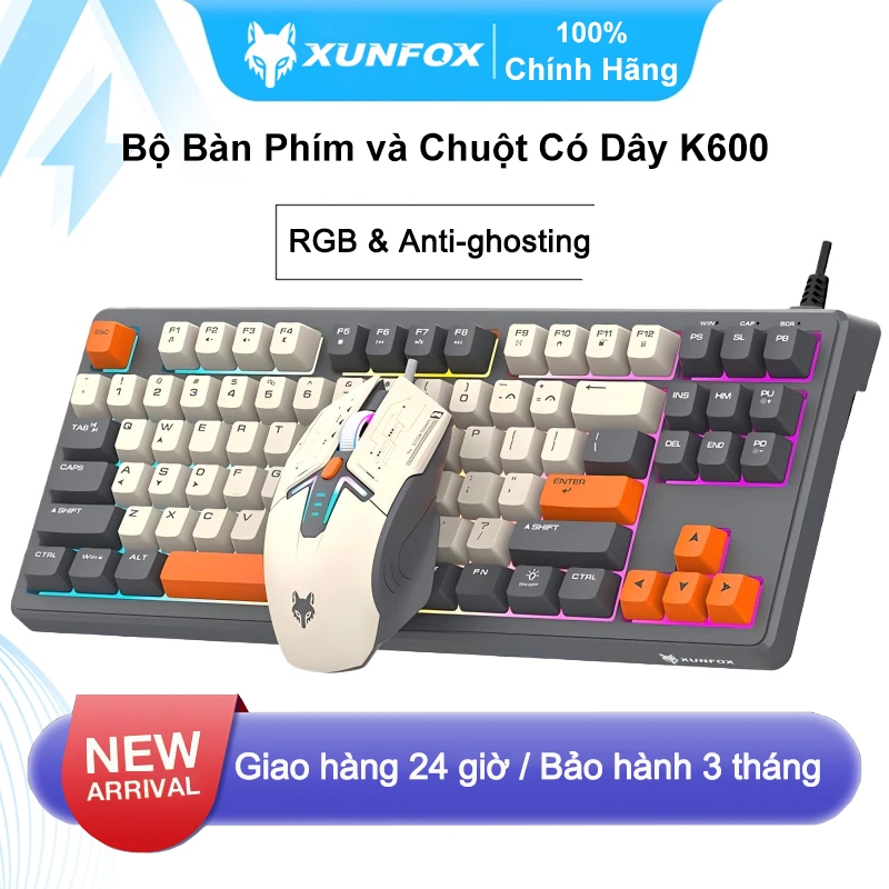 Bộ Bàn Phím Chuột Gaming XUNFOX K60 RGB | 87 Phím | Chống Ghosting | Giả Cơ | Có Dây