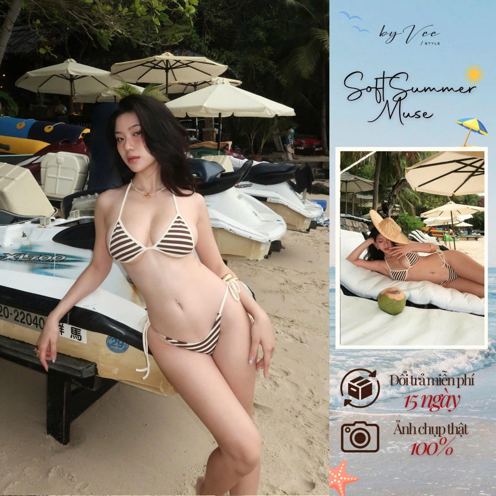 Set bikini đi biển siêu xinh Latte Byveestyle, bikini 2 mảnh thắt dây xinh chụp ảnh