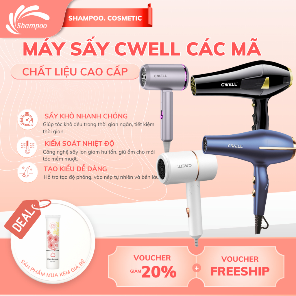 Máy sấy tóc Cwell C01HD - C03HD tạo kiểu salon 2 chiều nóng lạnh công suất 2500w, bảo hành 12 tháng