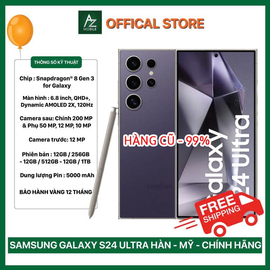 Điện thoại S24 Ultra 5G cũ đẹp 99% | Snap 8gen3 mạnh mẽ | Máy Mỹ/Hàn/Việt | BH 12 tháng