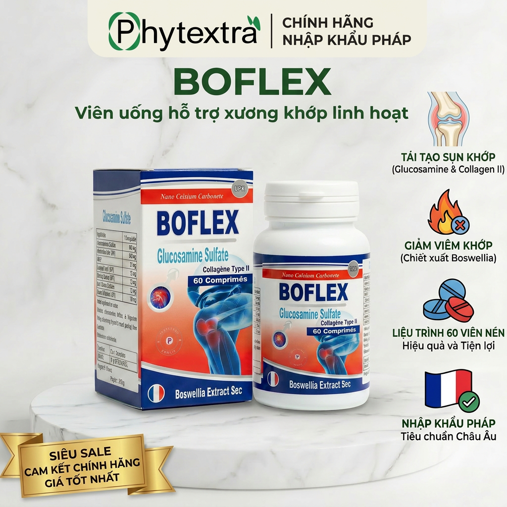 BOFLEX – Viên uống hỗ trợ xương khớp nhập khẩu từ Pháp | Glucosamine, Collagen type II & Nhũ hương, 