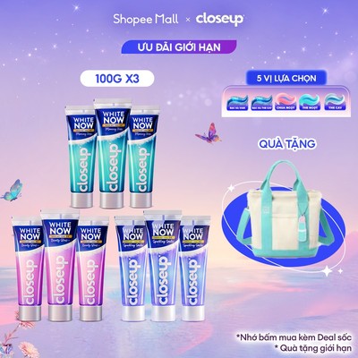 [SHOPEEVIP] Combo 3 Kem đánh răng Closeup White Now - Trắng Bật Tông 3X TỨC THÌ với Công nghệ Ánh Sáng Xanh 100g
