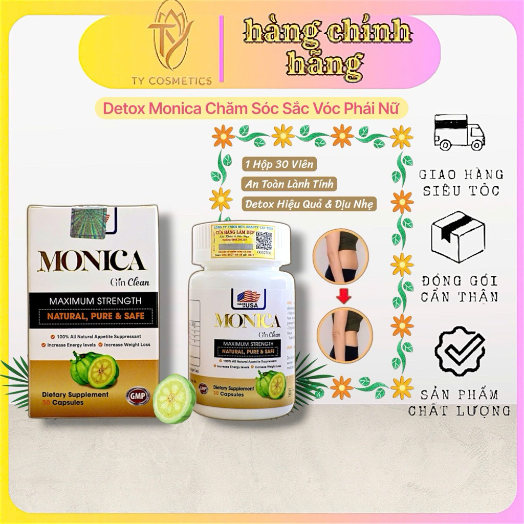 Đốt Mỡ Siết Cơ Gin Clean - Viên Uống Giảm Cân Monica Gin 30 Viên Mỹ