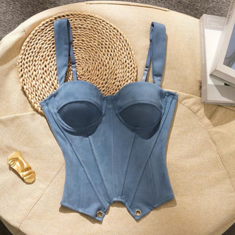 Áo corset nâu da lộn style Âu Mỹ quyến rũ vạt chữ U cá tính y2k | BigBuy360 - bigbuy360.vn