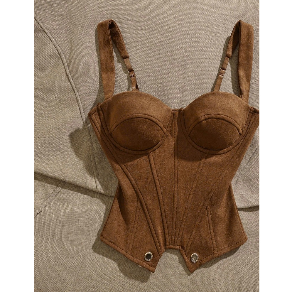 Áo corset nâu da lộn style Âu Mỹ quyến rũ vạt chữ U cá tính y2k | BigBuy360 - bigbuy360.vn