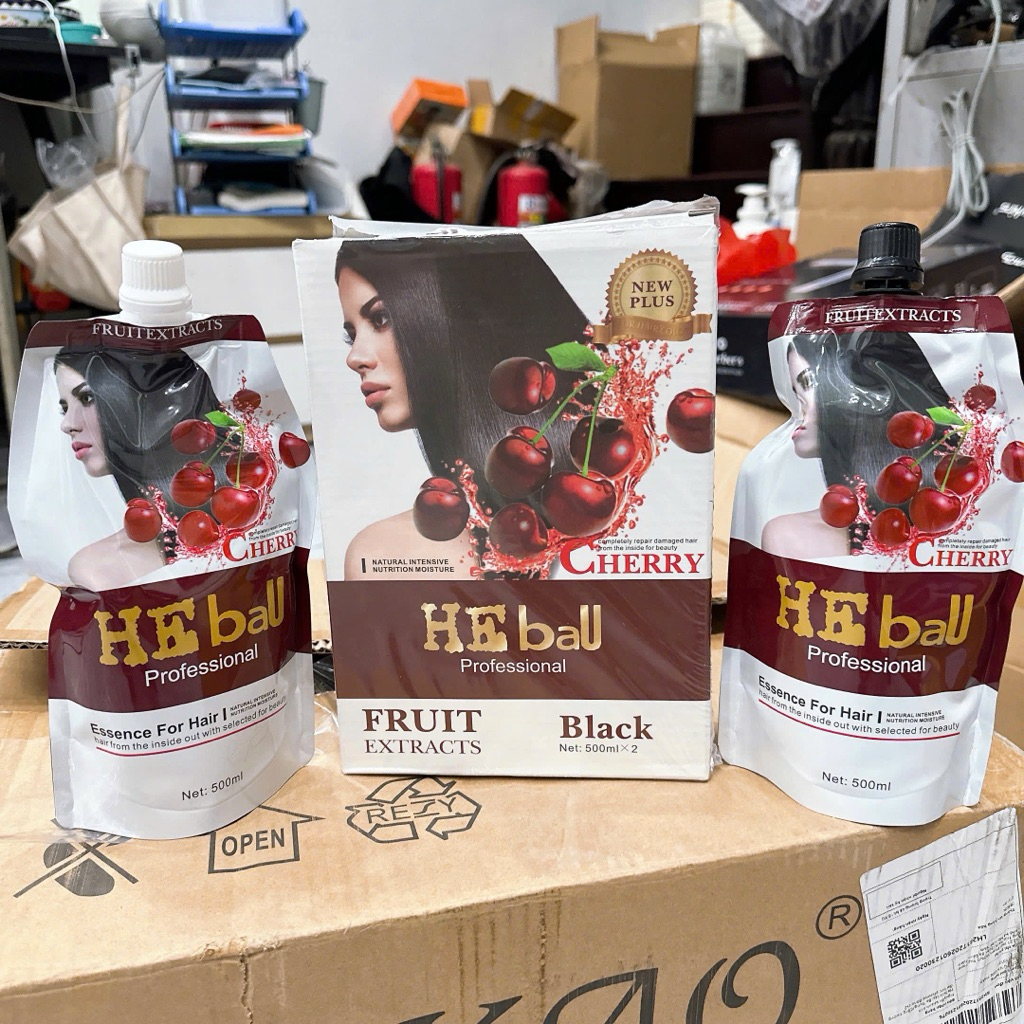 Nhuộm Đen Tóc Phủ Bạc HeBaU Cherry 500mlx2 Thay Thế Mẫu NewKafen Black Hair Dye Cream - KVHB070