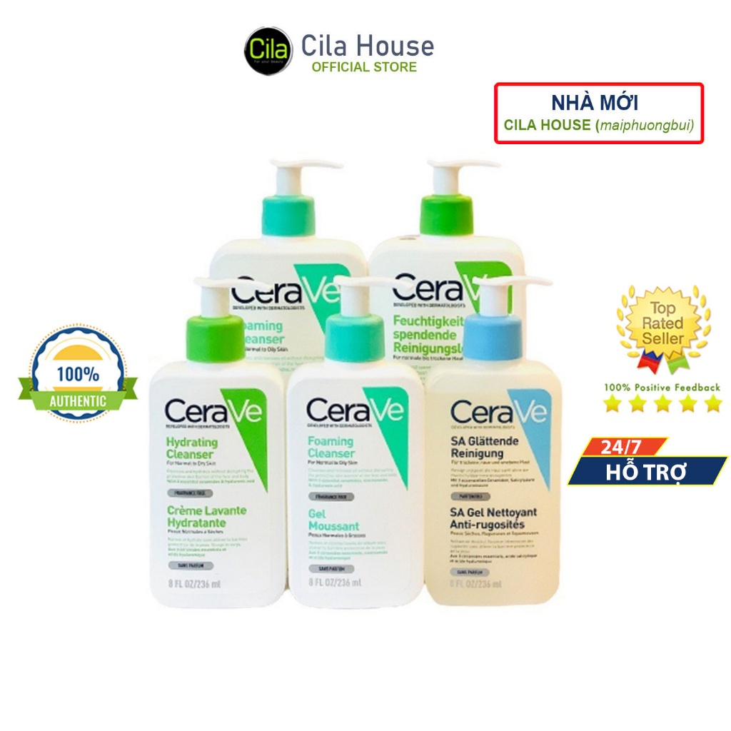 Sữa rửa mặt Cerave 236ml, 473ml cho da dầu, da khô, nhạy cảm - Cila House