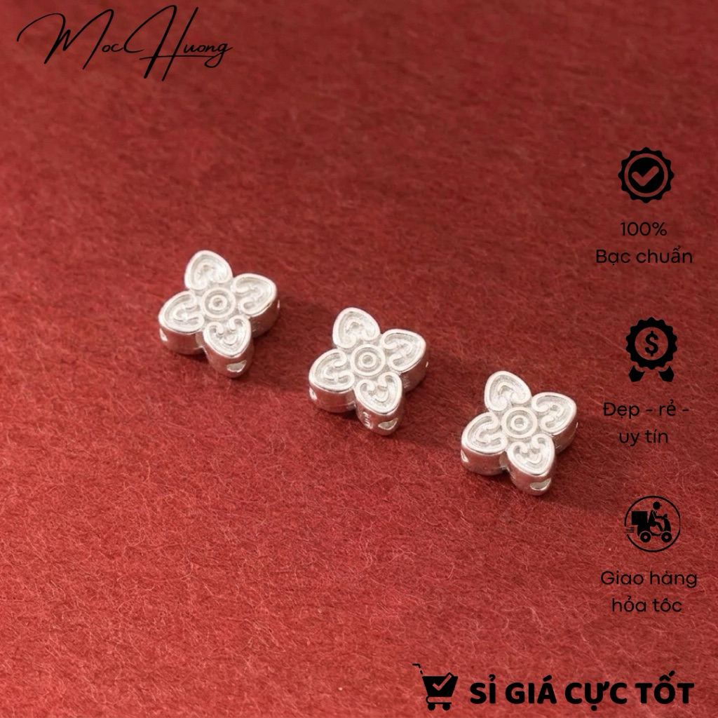 [S925] Charm bạc cỏ 4 lá cánh họa tiết - MH957 MOCHUONG JEWELRY