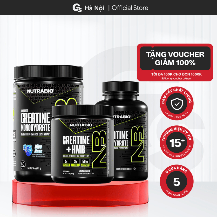 Bột tăng sức mạnh NutraBio Micronized Creatine, hỗ trợ tăng khối lượng và thể tích cơ bắp - Gymstore
