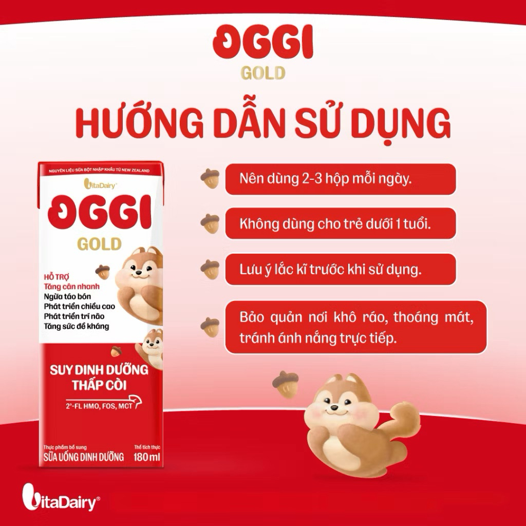 Thùng 48 Hộp sữa bột Pha sẵn Oggi đỏ 180ml