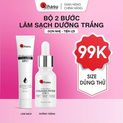 Set Dưỡng Da Mini Làm Sạch Dưỡng Trắng Kihasu Sữa Rửa Mặt Làm Sạch Sâu Tẩy Da Chết Dịu Nhẹ Serum Dưỡng Sáng Da