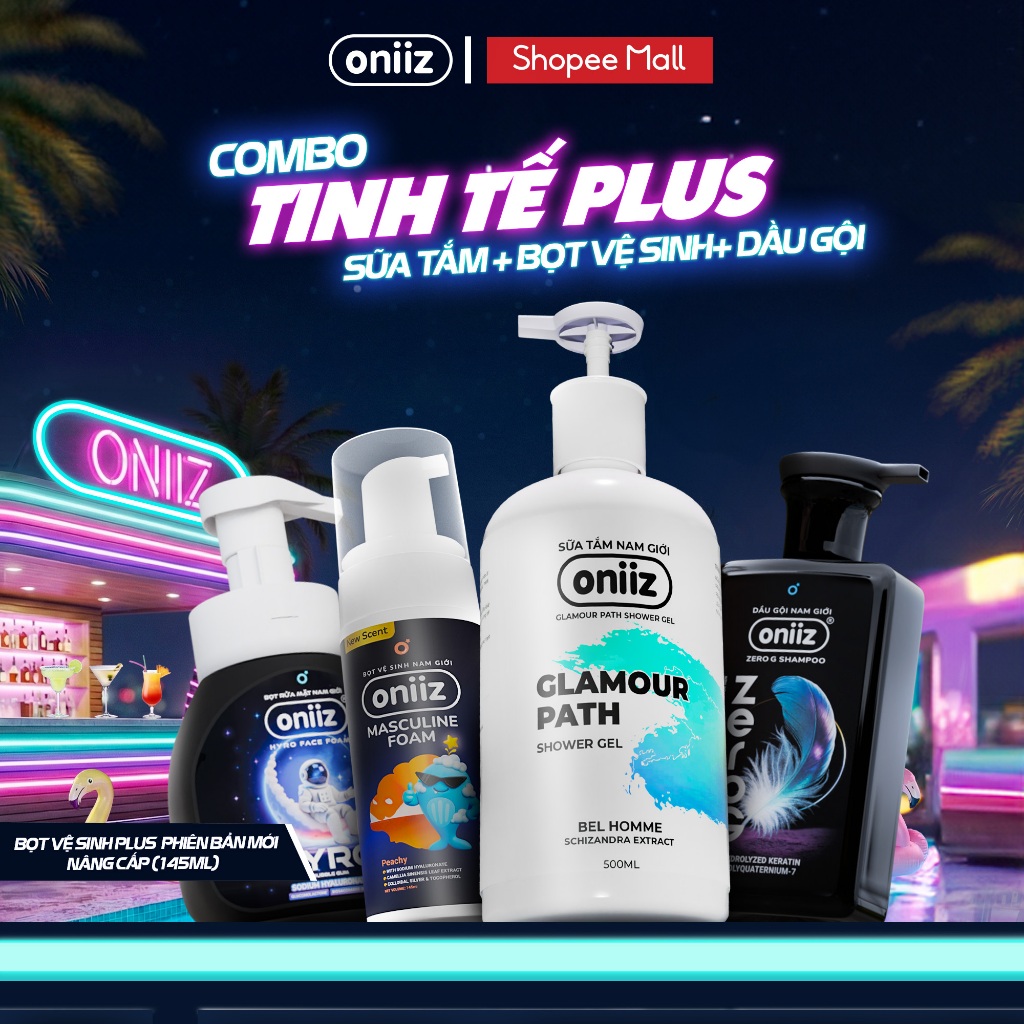 Combo Tinh Tế Plus - Bọt vệ sinh nam giới Plus, Sữa tắm hương nước hoa Oniiz, Dầu gội nam tính mới, 