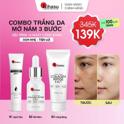 Combo Sáng Da Mờ Nám 3 Bước Kihasu Size Mini Giúp Làm Sạch Sâu Dưỡng Trắng Mờ Nám Căng Bóng Trẻ Hóa Da