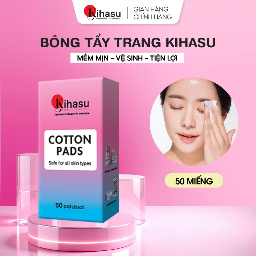 [QUÀ TẶNG KHÔNG BÁN] Bông Tẩy Trang Kihasu Hộp 50 Miếng Tẩy Trang Làm Sạch Vệ Sinh Tiện Lợi