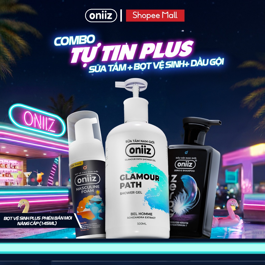Combo Tự Tin Plus - Bọt vệ sinh nam giới Plus, Sữa tắm hương nước hoa Oniiz, Dầu gội nam tính mới
