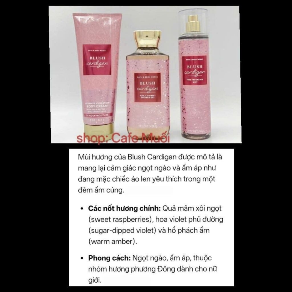 Blush Cardigan 👍 XỊT THƠM + KEM DƯỠNG hương nước hoa Bath & Body Works