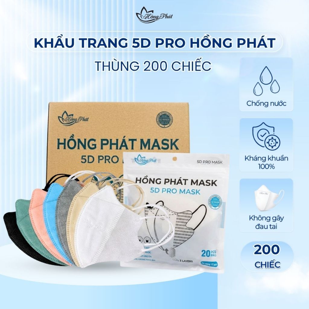 Combo 200 Cái Khẩu Trang 5D Hồng Phát Chính Hãng, Khẩu Trang 5D