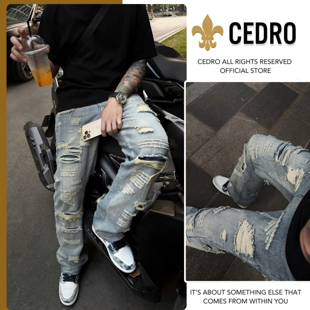 [MỚI] Quần jean Cedr0 , Quần bò nam rách wash sáng Form baggy nam chất denim dày đẹp – G3320