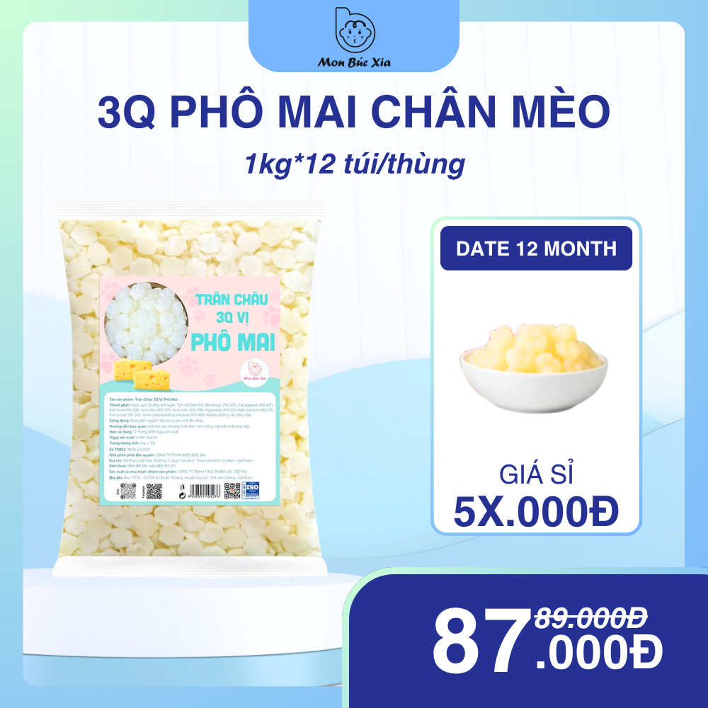[CẬN DATE] Trân Châu 3Q Phô Mai chân mèo - Bịch 1kg (HSD 14/05/2026)