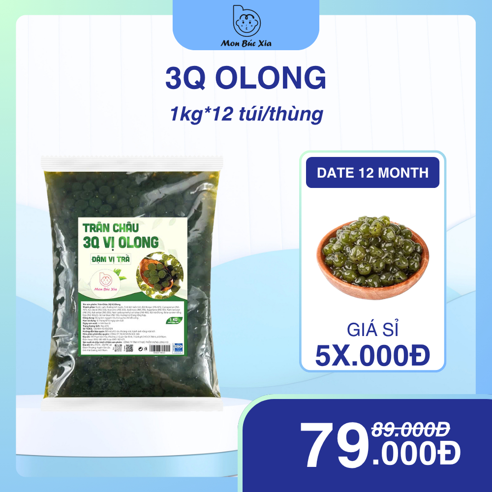 Trân châu 3Q Olong đậm vị có lá trà  -Trân châu 3Q dai giòn bịch 1kg