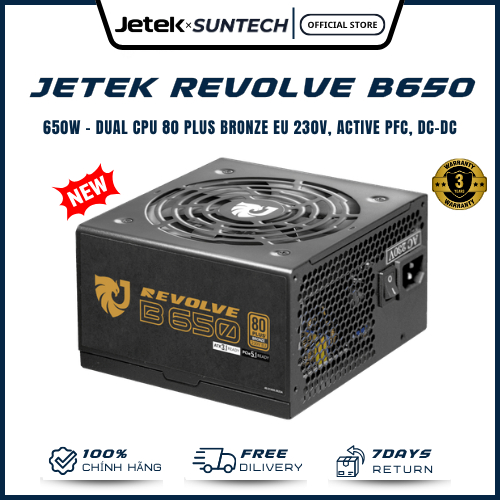 Nguồn Máy Tính Jetek REVOLVE B650 - 650W, 80 Plus Bronze, Active PFC, Cáp Dẹt Đen, Bảo Hành 3 Năm