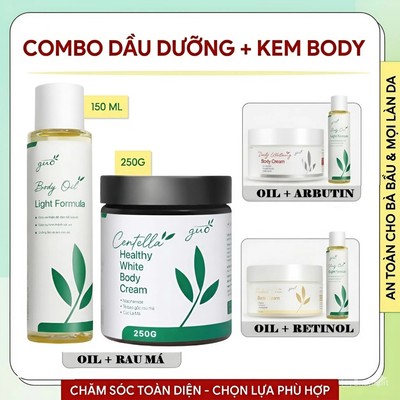 Combo Body Oil + Kem Body GUO Giúp Dưỡng Ẩm Sâu, Dưỡng Sáng, Căng Bóng Da Toàn Thân Nhiều Phân Loại