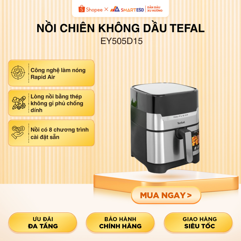 Nồi Chiên Không Dầu Tefal EY505D15 4.2L | Công Nghệ 2in1 Chiên & Nướng | Công Suất 1400W | Bảo Hành 