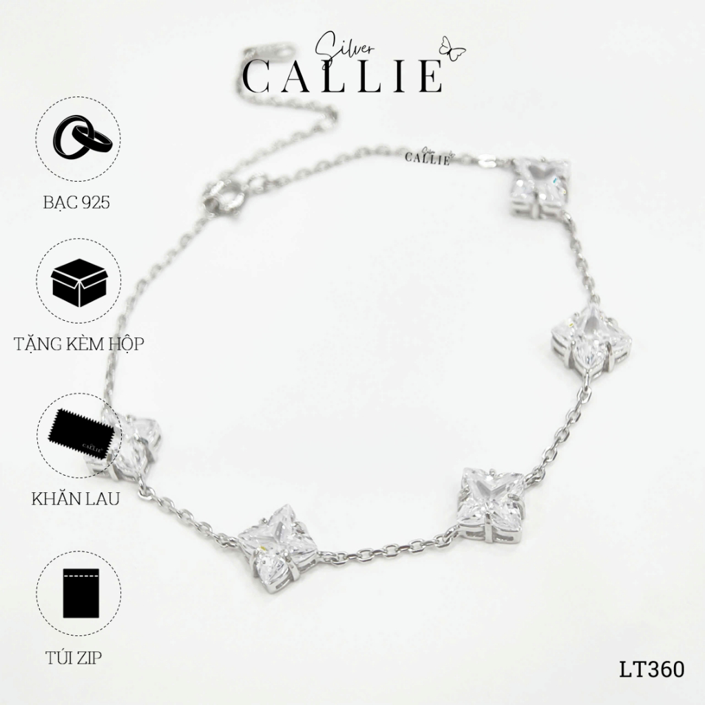 LT360 - Lắc Tay Bạc Callie Silver tứ giác xi kim