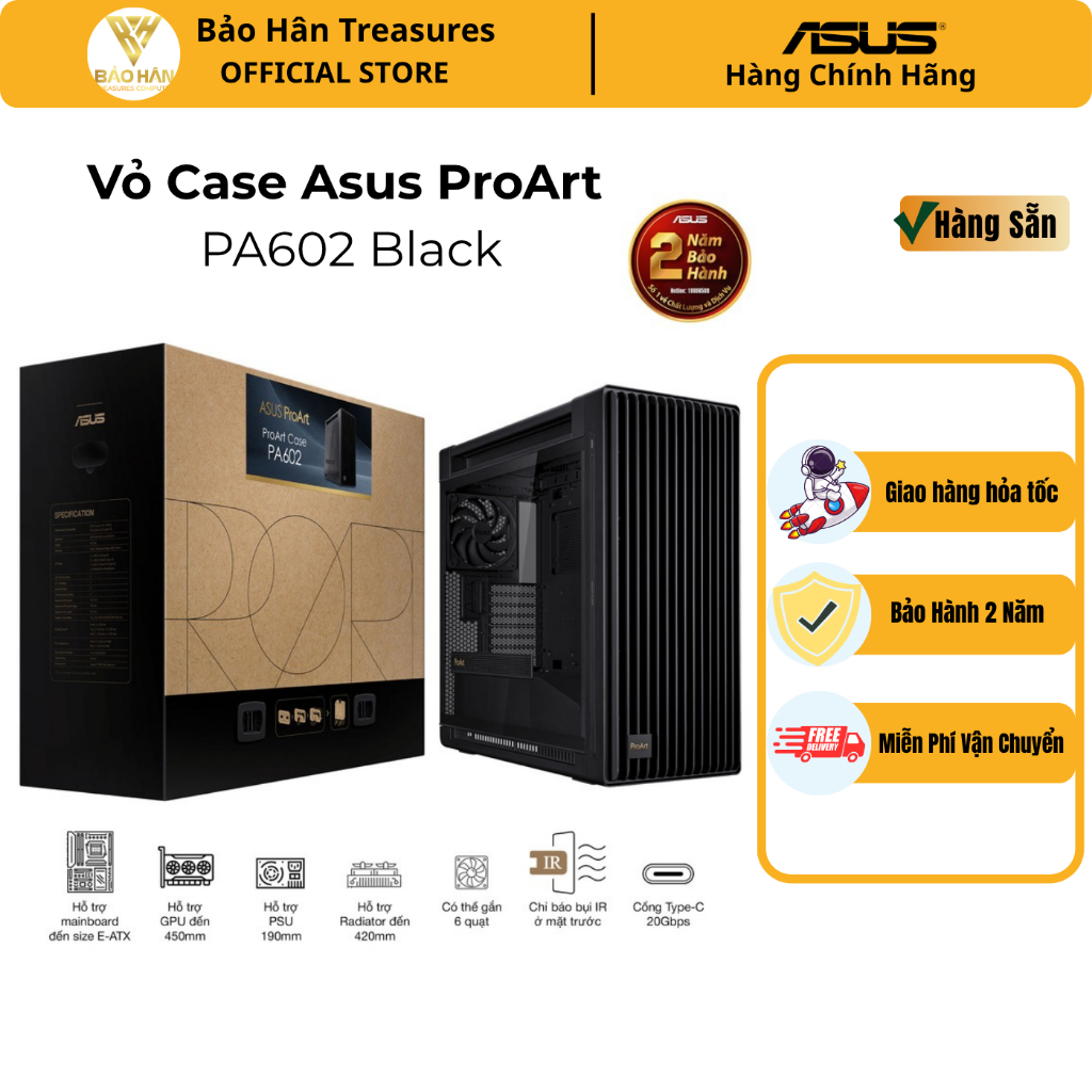 Vỏ Case Asus ProArt PA602 Black E-ATX 420mm Radiator/ USB 20Gbps Support/ SP006291 - Hàng Chính Hãng
