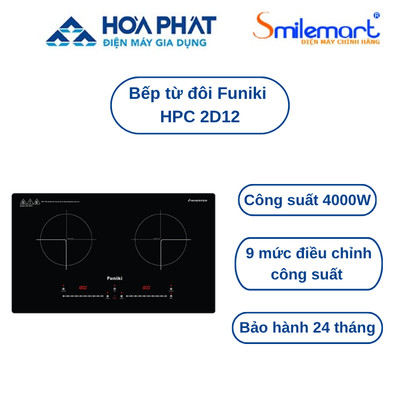 Bếp từ đôi Funiki HPC 2D12, công suất tối đa 3500W, mặt kính cường lực cảm ứng,có Inverter, bảo hành chính hãng 24 tháng