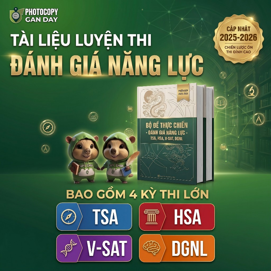 Dịch vụ in tài liệu tham khảo - luyện thi đánh giá năng lực TSA - HSA - VSAT - DGNL năm 2025 - 2026