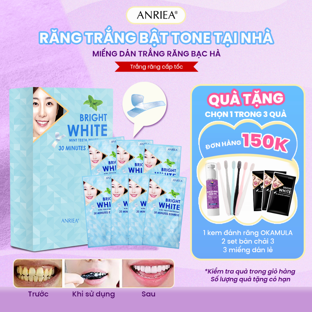[QUÀ SIU HOT] [Trắng răng cấp tốc] Liệu trình 7 ngày Miếng Dán Trắng Răng Bạc Hà Anriea - ANCB44