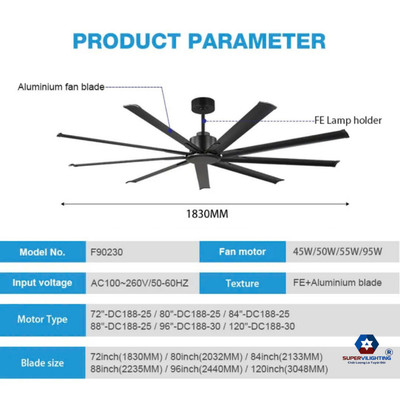Quạt Trần 8 Cánh Supervilighting 1.8m Động Cơ DC Siêu Tiết Kiệm Điện cho nhà rộng siêu thị nhà xường