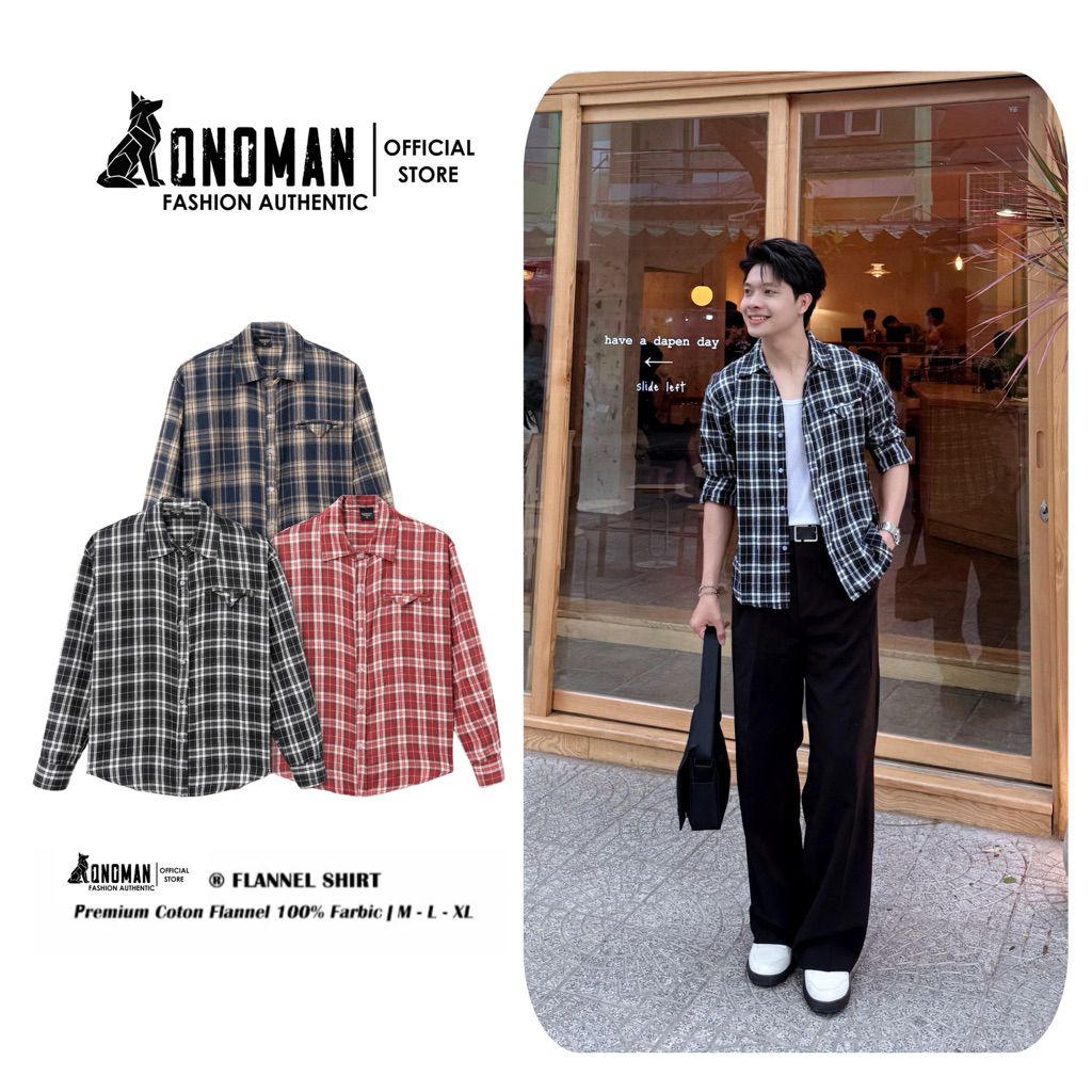 Áo Sơ Mi Flannel Nam QNOMAN Kẻ Caro Form Rộng Cotton Dài Tay Phong Cách Hàn Quốc Thời Trang Nam (SM3)