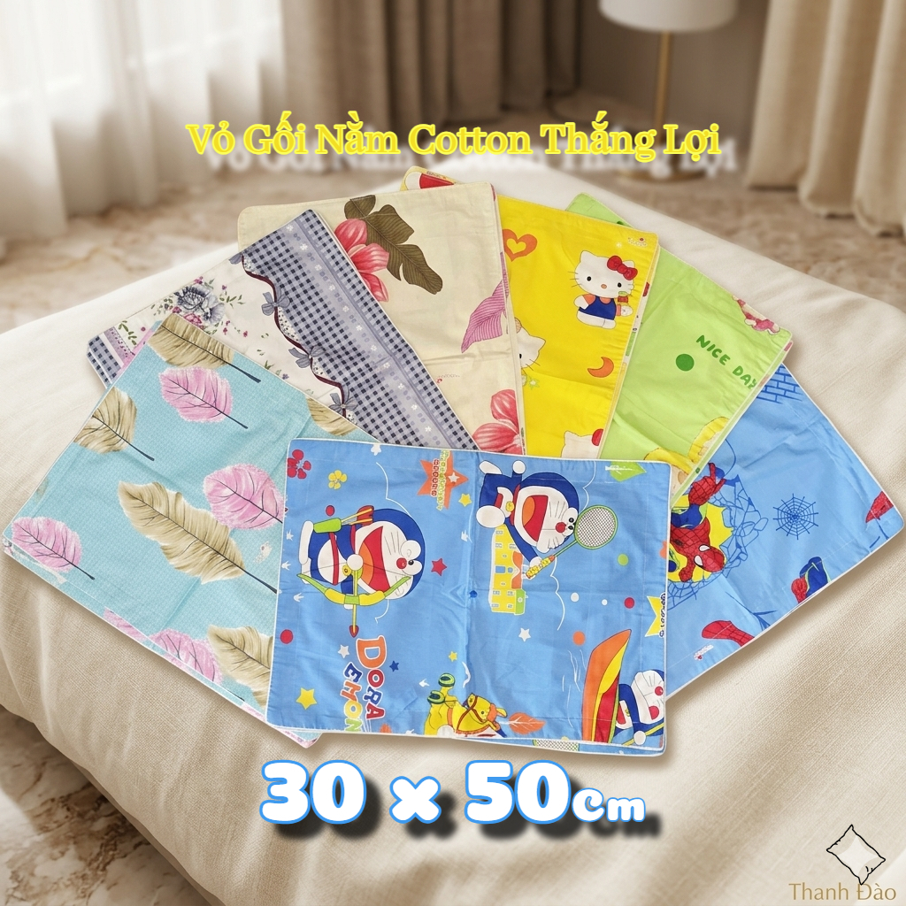 Vỏ Gối Nằm Cotton Thắng Lợi 30x50 - Nẹp Gối Sâu Chống Rơi, Thoáng Mát Cho Bé